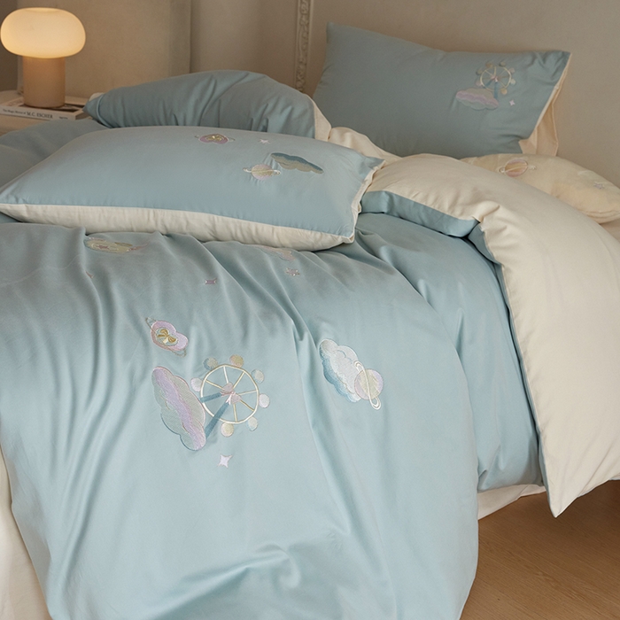 91家纺网 家纺一手货源 找家纺 风向标家纺 202新款贡缎磨毛60s绣花四件套-元气系列 梦境摩天轮