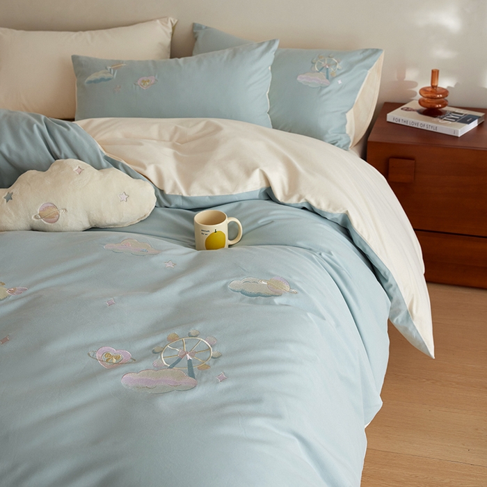 风向标家纺 202新款贡缎磨毛60s绣花四件套-元气系列 梦境摩天轮