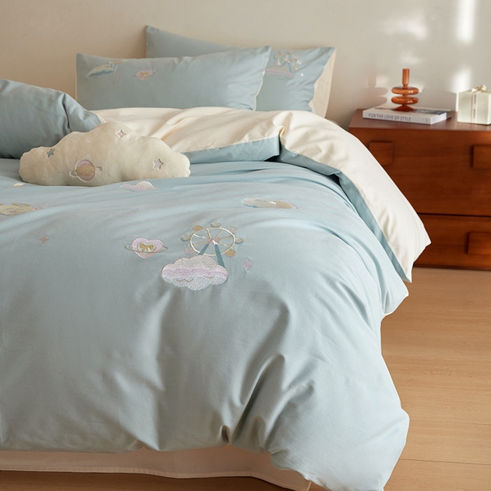 91家纺网 家纺一手货源 找家纺 风向标家纺 202新款贡缎磨毛60s绣花四件套-元气系列 梦境摩天轮