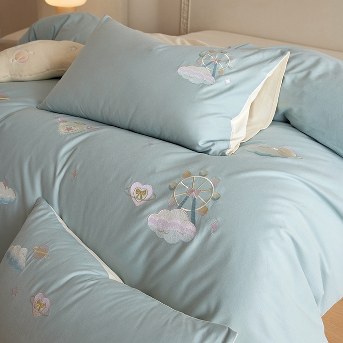 91家纺网 家纺一手货源 找家纺 风向标家纺 202新款贡缎磨毛60s绣花四件套-元气系列 梦境摩天轮