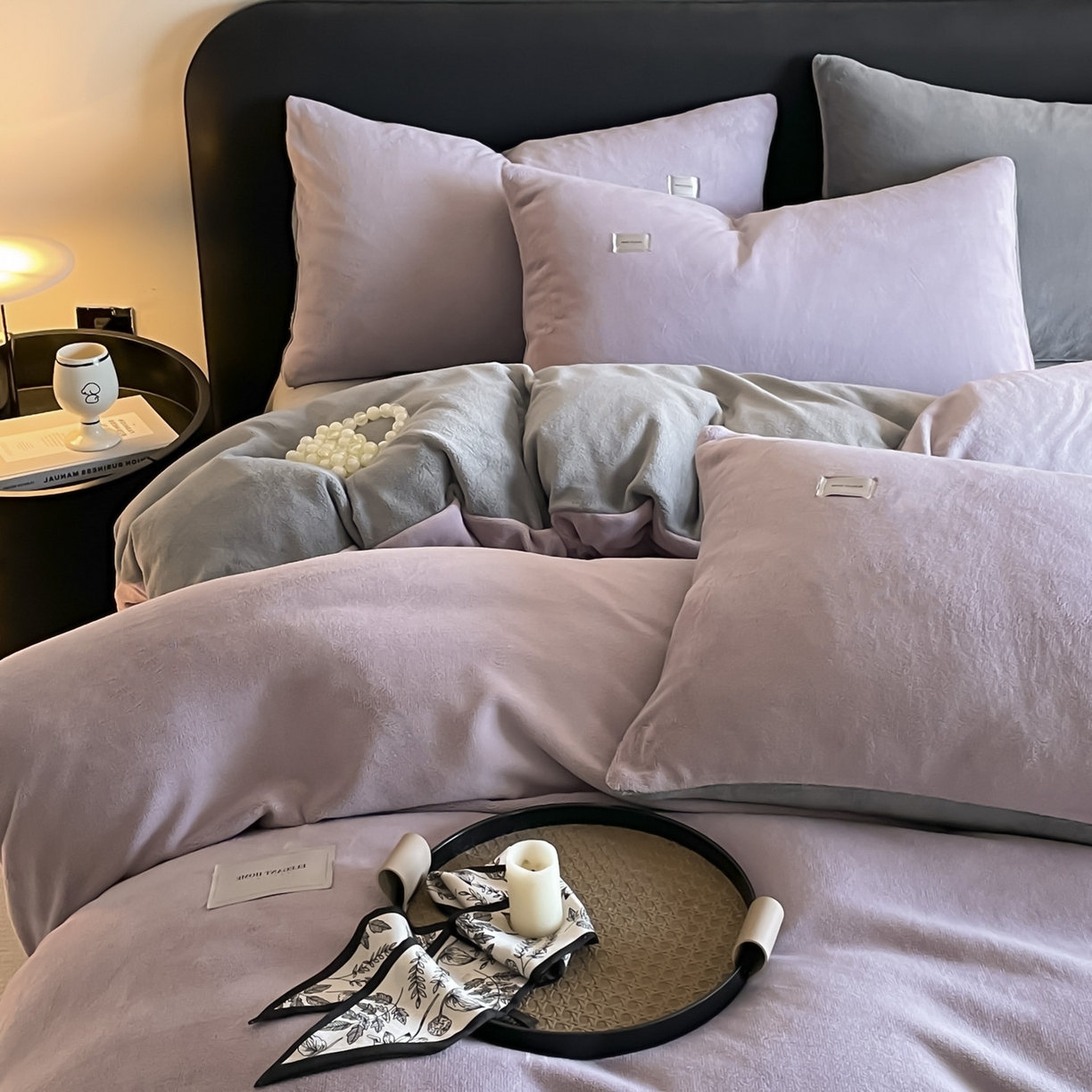 91家纺网 家纺一手货源 找家纺 ab家纺 2025新款保暖舒适纯色牛奶绒四件套 香芋柴深灰