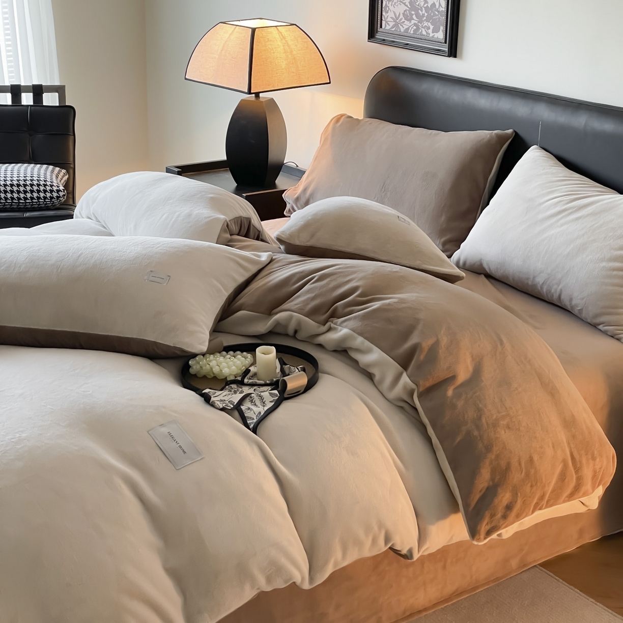 91家纺网 家纺一手货源 找家纺 ab家纺 2025新款保暖舒适纯色牛奶绒四件套 米咖