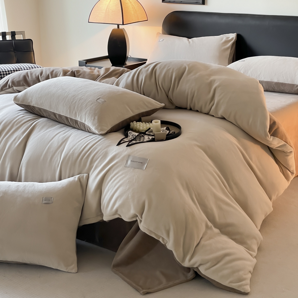 91家纺网 家纺一手货源 找家纺 ab家纺 2025新款保暖舒适纯色牛奶绒四件套 米咖