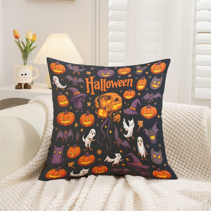 91家纺网 家纺一手货源 找家纺 （总）合纵跨境工厂 2025新款一件定制pod模式跨境抱枕套一件代发亚马逊速卖通24小时内发货磨毛水晶绒材质-万圣节主题