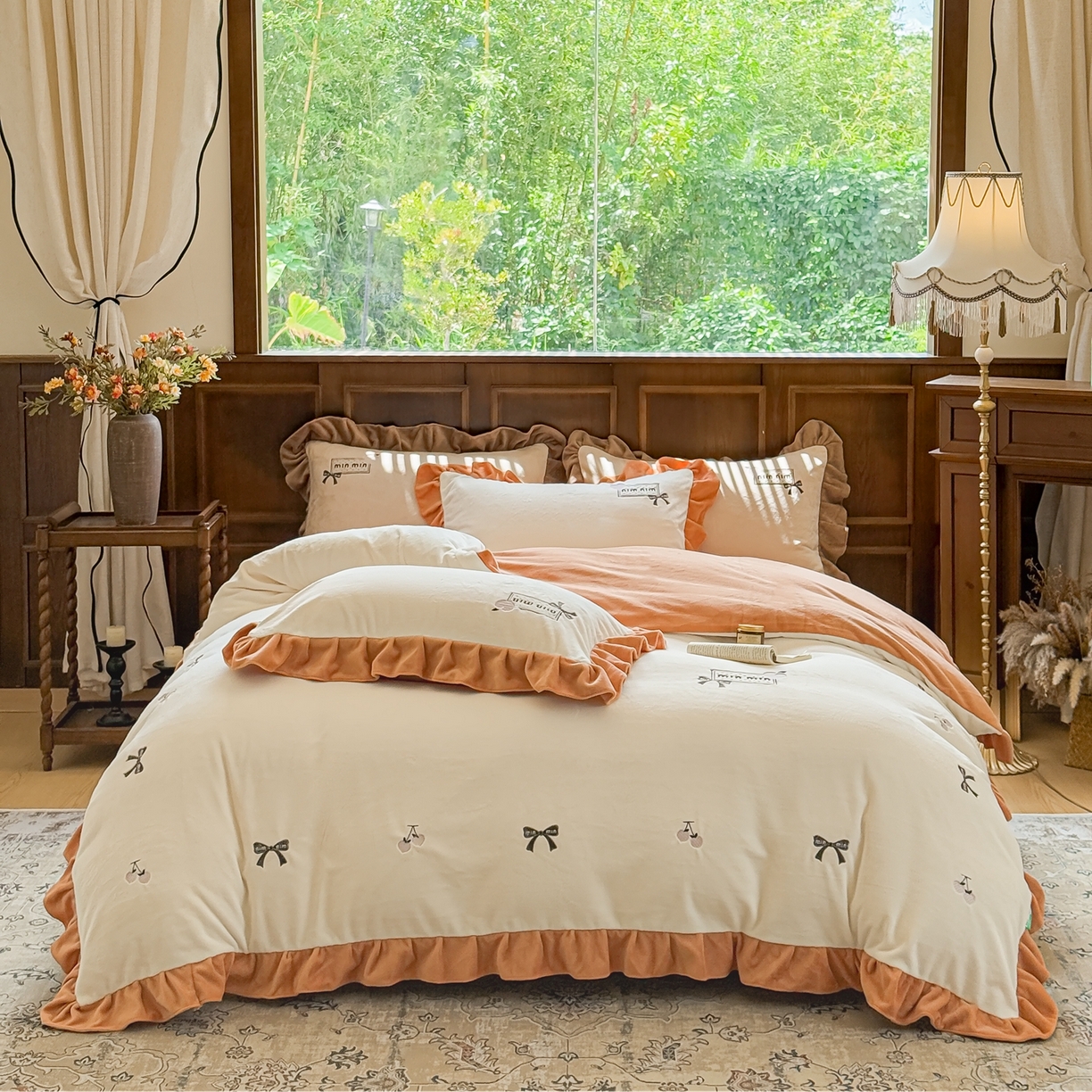 91家纺网 家纺一手货源 找家纺 （总）阿那亚 2025新款加厚煦暖绒牛奶绒四件套韩版花边四件套刺绣四件套