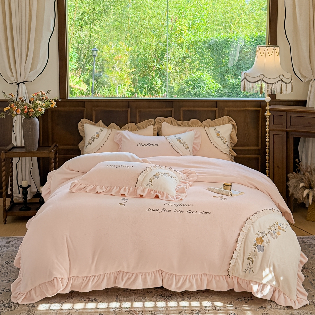 91家纺网 家纺一手货源 找家纺 （总）阿那亚 2025新款加厚煦暖绒牛奶绒四件套韩版花边四件套刺绣四件套