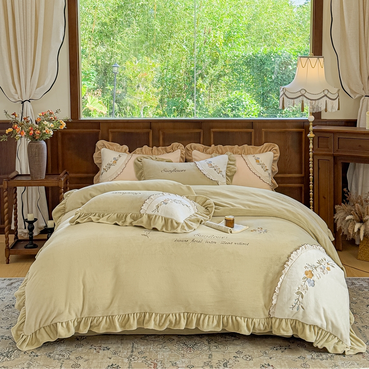 91家纺网 家纺一手货源 找家纺 （总）阿那亚 2025新款加厚煦暖绒牛奶绒四件套韩版花边四件套刺绣四件套