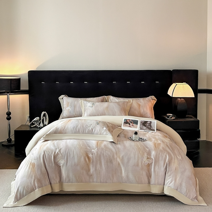 博纳家纺 2025新款正宗3221纯棉磨毛全棉印绣拼角四件套-幻影 香槟