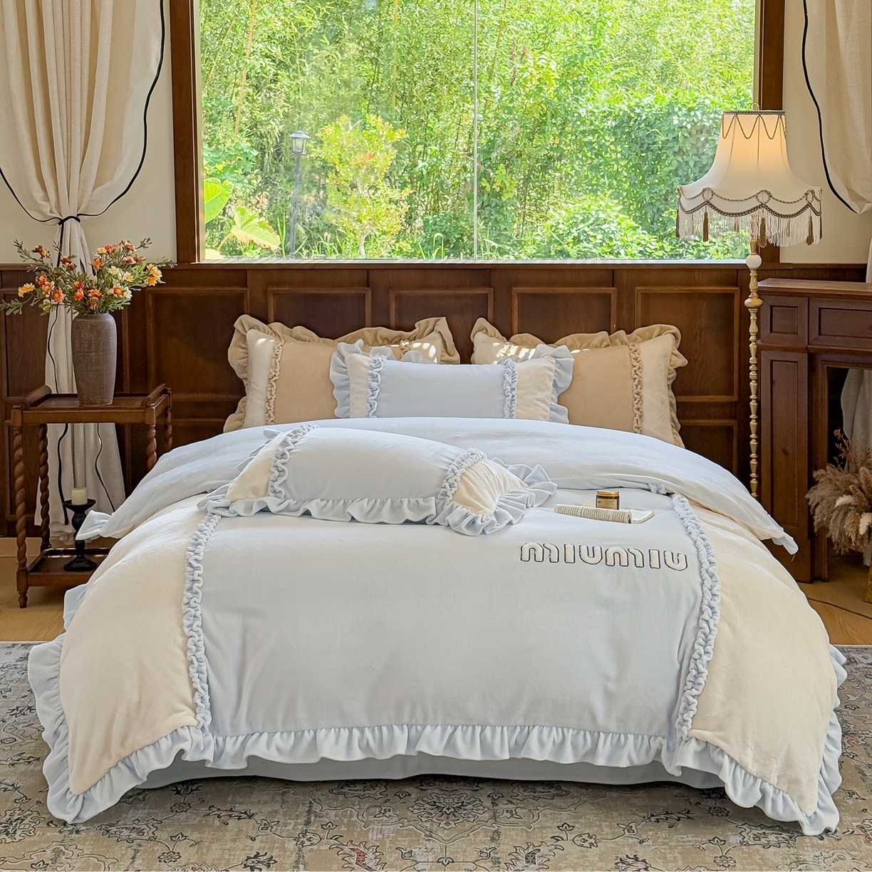 91家纺网 家纺一手货源 找家纺 （总）阿那亚 2025新款加厚煦暖绒牛奶绒四件套韩版花边四件套刺绣四件套