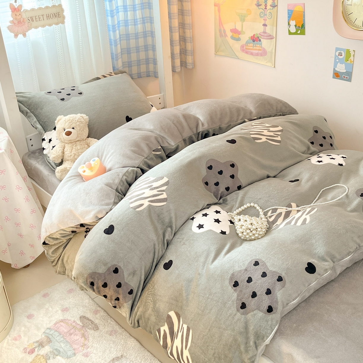 91家纺网 家纺一手货源 找家纺 川悦生活 2025新款加厚保暖高克重牛奶绒宿舍三件套 夜空好梦