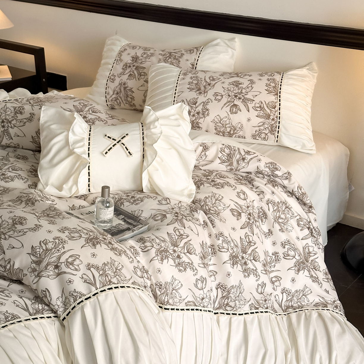 91家纺网 家纺一手货源 找家纺 博纳家纺 2025新款亲肤棉法式奶油风四件套-芙蕾雅 象牙白