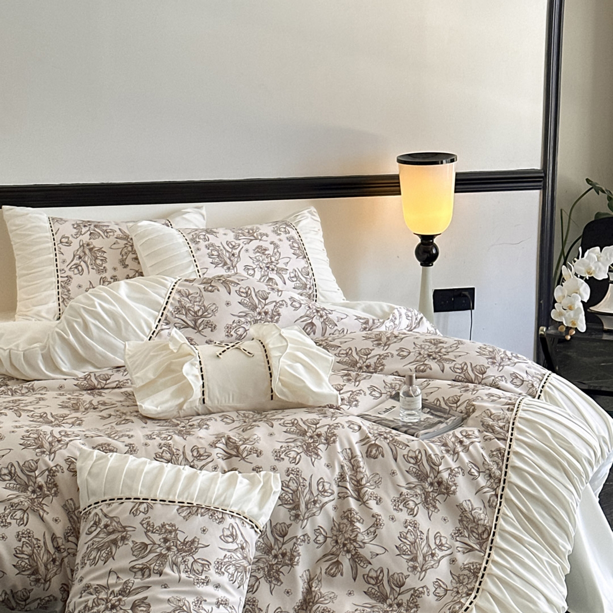 91家纺网 家纺一手货源 找家纺 博纳家纺 2025新款亲肤棉法式奶油风四件套-芙蕾雅 象牙白