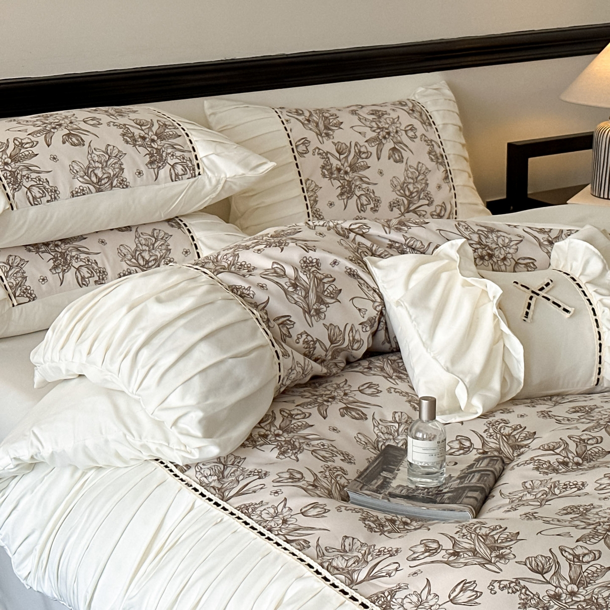 91家纺网 家纺一手货源 找家纺 博纳家纺 2025新款亲肤棉法式奶油风四件套-芙蕾雅 象牙白