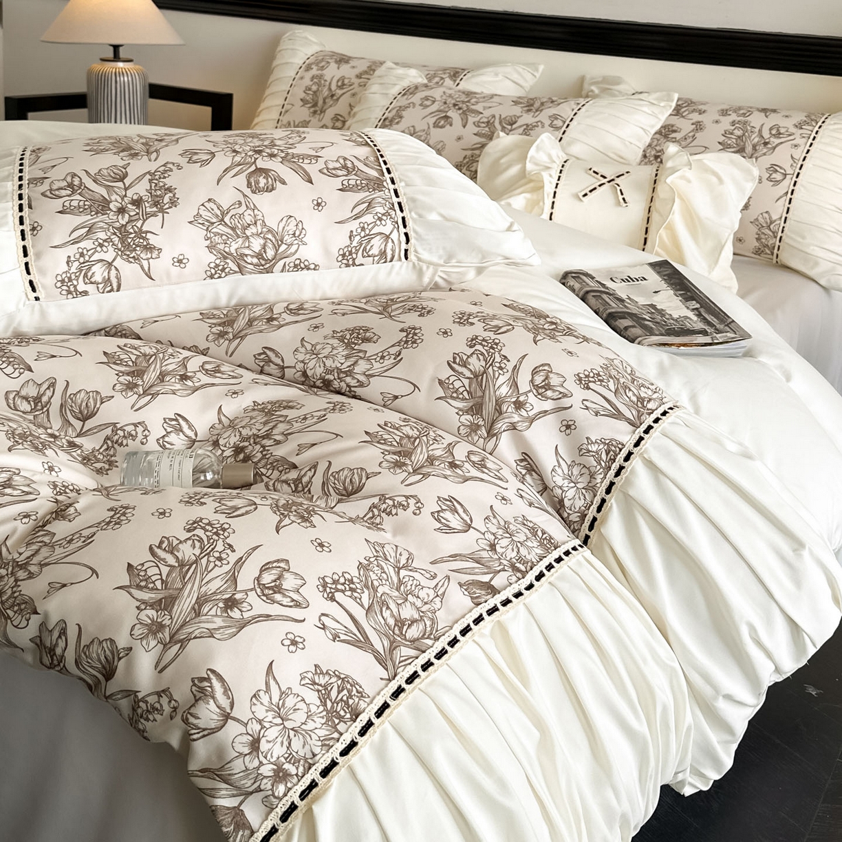 91家纺网 家纺一手货源 找家纺 博纳家纺 2025新款亲肤棉法式奶油风四件套-芙蕾雅 象牙白