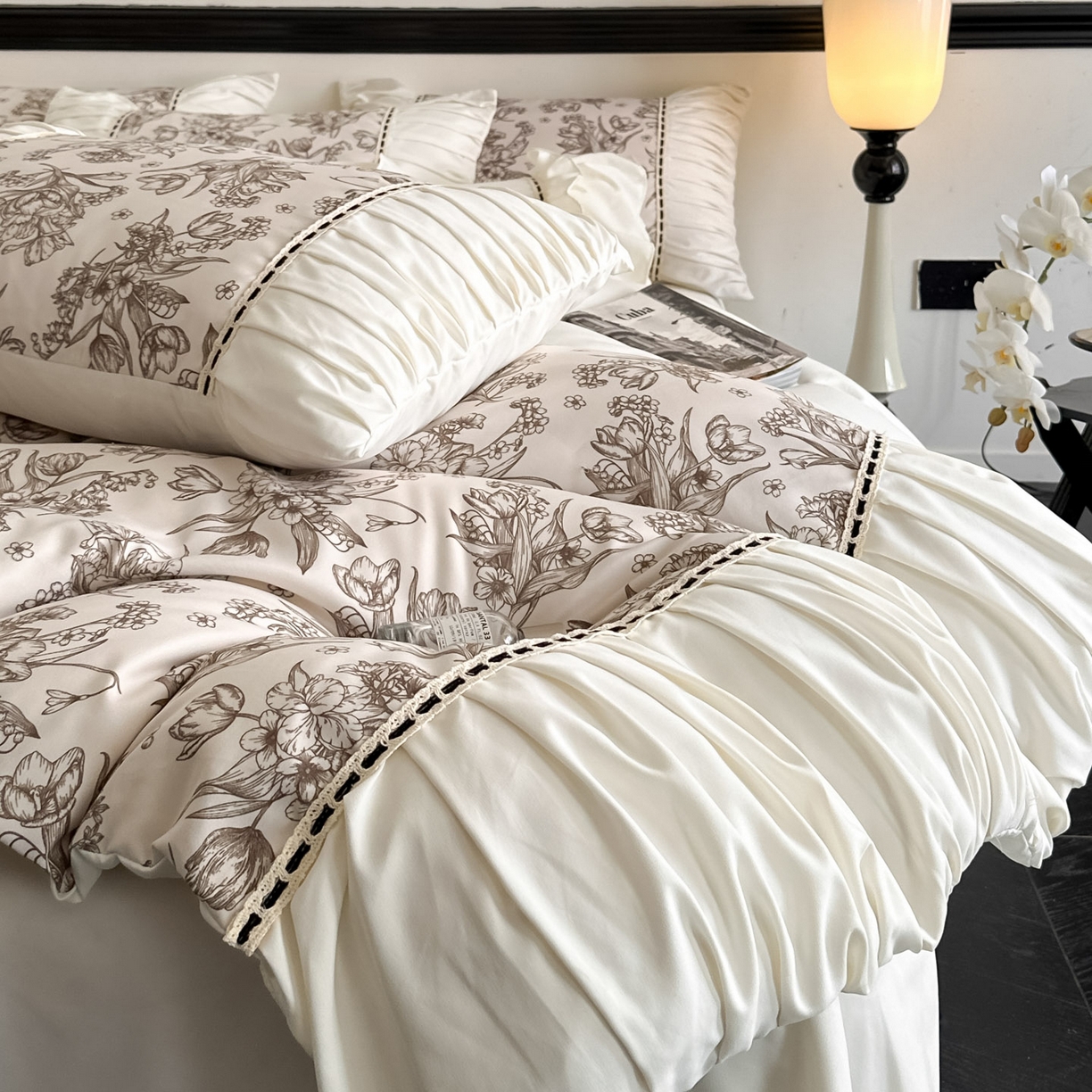 91家纺网 家纺一手货源 找家纺 博纳家纺 2025新款亲肤棉法式奶油风四件套-芙蕾雅 象牙白