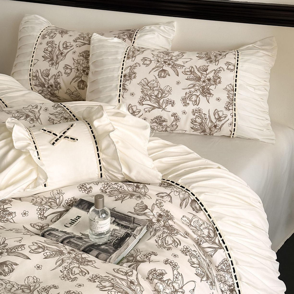 91家纺网 家纺一手货源 找家纺 博纳家纺 2025新款亲肤棉法式奶油风四件套-芙蕾雅 象牙白