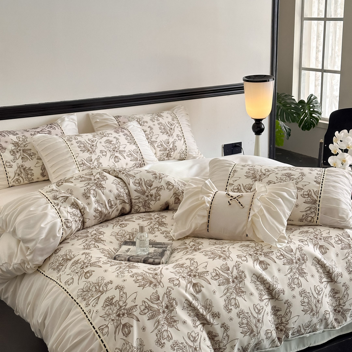 91家纺网 家纺一手货源 找家纺 博纳家纺 2025新款亲肤棉法式奶油风四件套-芙蕾雅 象牙白