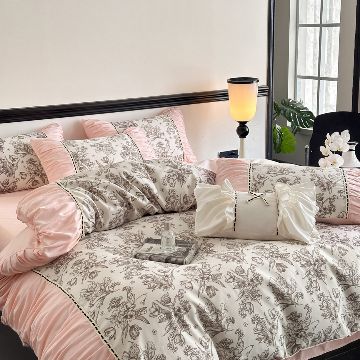 91家纺网 家纺一手货源 找家纺 博纳家纺 2025新款亲肤棉法式奶油风四件套-芙蕾雅 玉色