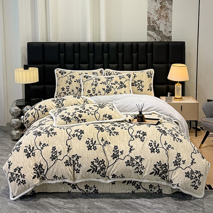 鹿辉家居（原吉欧力） 2025新款牛奶绒立体雕花兔毛绒包边单品被套 香榭落叶