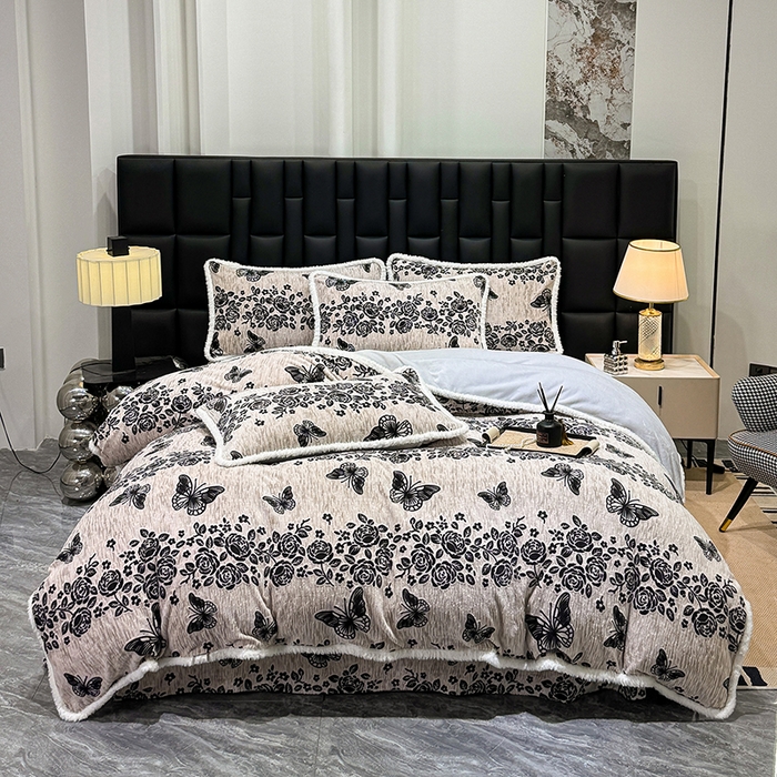 鹿辉家居（原吉欧力） 2025新款牛奶绒立体雕花兔毛绒包边单品被套 蝶恋花香