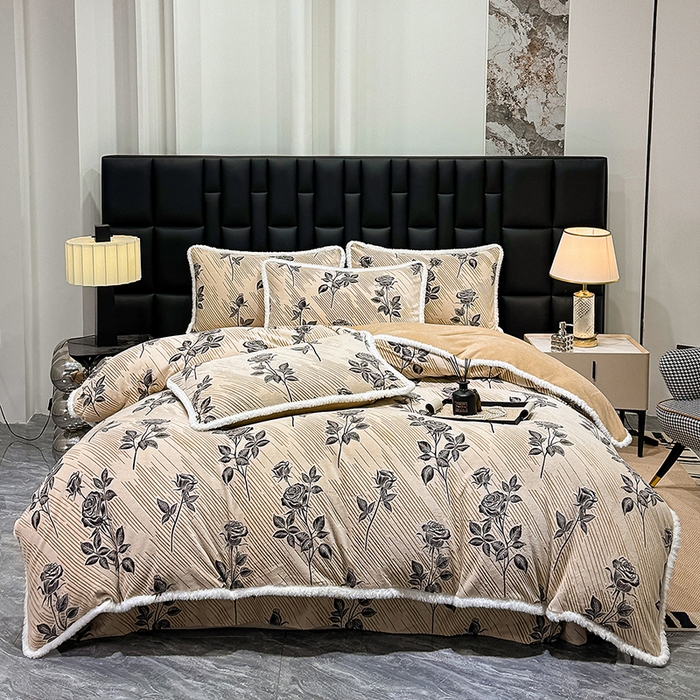 鹿辉家居（原吉欧力） 2025新款牛奶绒立体雕花兔毛绒包边单品被套 水墨玫瑰