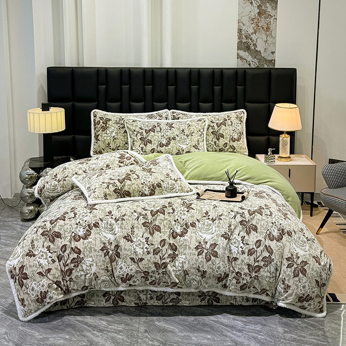 鹿辉家居（原吉欧力） 2025新款牛奶绒立体雕花兔毛绒包边单品被套 墨花如梦