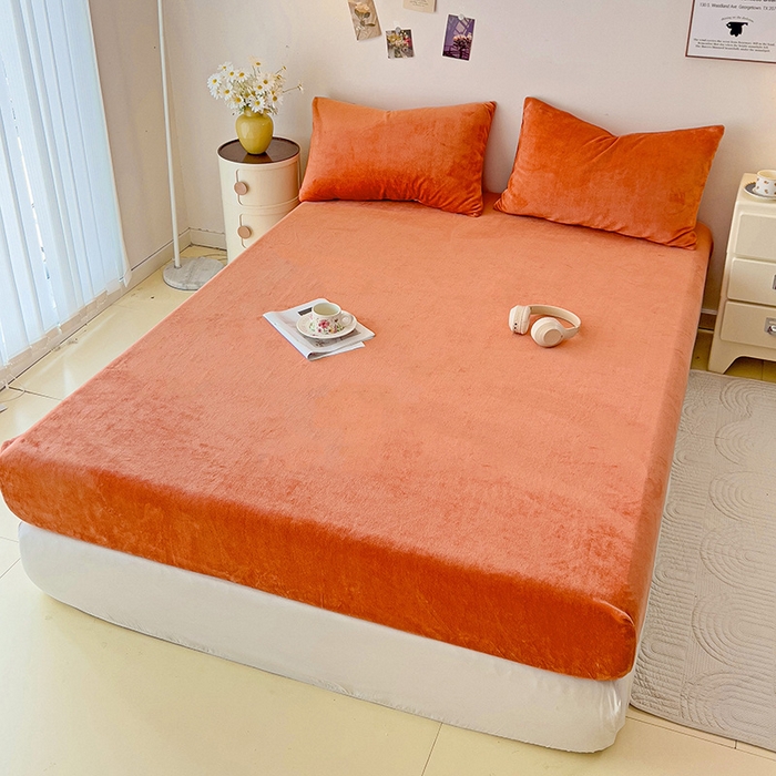 91家纺网 家纺一手货源 找家纺 芷凡家纺 2025新款A类纯色条纹格子加厚牛奶绒床笠 牛奶绒床笠-焦糖