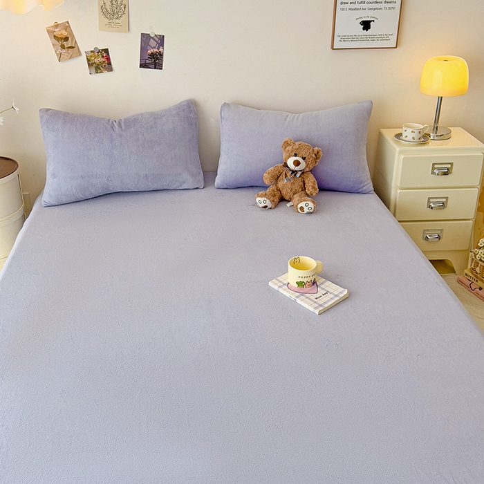 91家纺网 家纺一手货源 找家纺 芷凡家纺 2025新款A类纯色条纹格子加厚牛奶绒床笠 牛奶绒床笠-奶紫