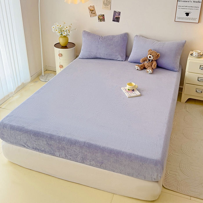 91家纺网 家纺一手货源 找家纺 芷凡家纺 2025新款A类纯色条纹格子加厚牛奶绒床笠 牛奶绒床笠-奶紫