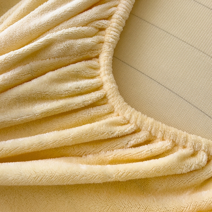 91家纺网 家纺一手货源 找家纺 芷凡家纺 2025新款A类纯色条纹格子加厚牛奶绒床笠 牛奶绒床笠-奶黄