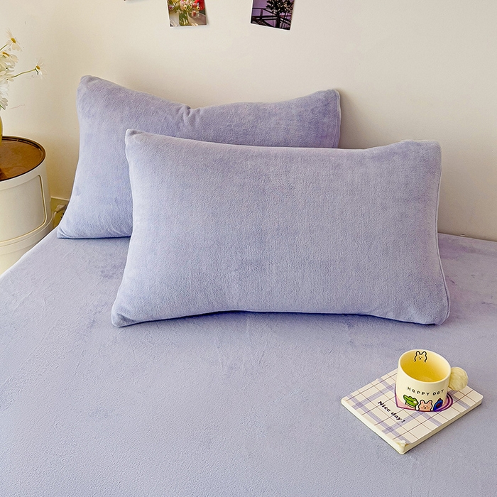 91家纺网 家纺一手货源 找家纺 芷凡家纺 2025新款A类纯色条纹格子加厚牛奶绒床笠 牛奶绒床笠-奶紫