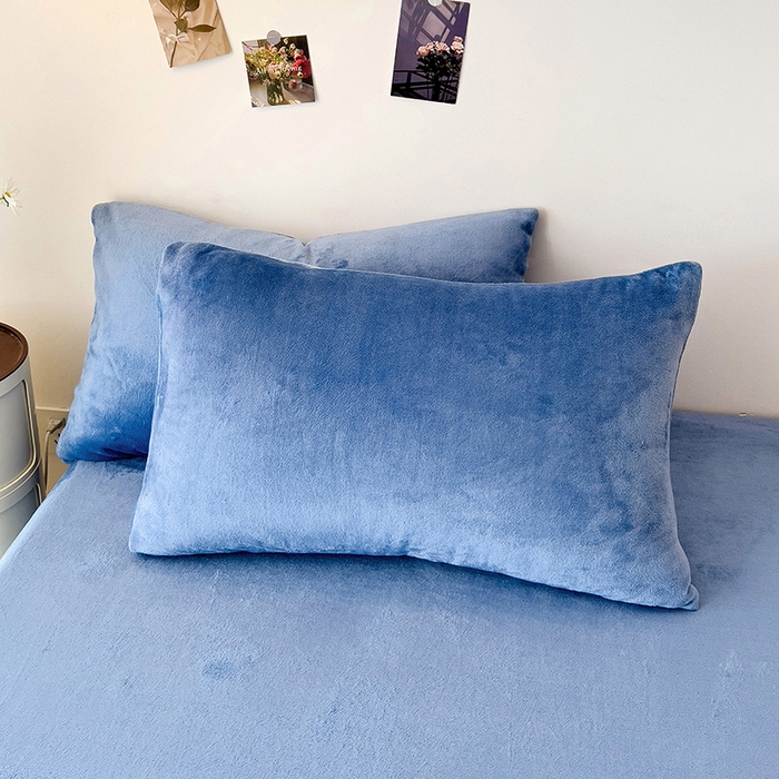 91家纺网 家纺一手货源 找家纺 芷凡家纺 2025新款A类纯色条纹格子加厚牛奶绒床笠 牛奶绒床笠-宝蓝