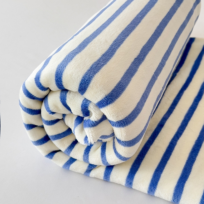 91家纺网 家纺一手货源 找家纺 芷凡家纺 2025新款A类纯色条纹格子加厚牛奶绒床笠 牛奶绒床笠-蓝条