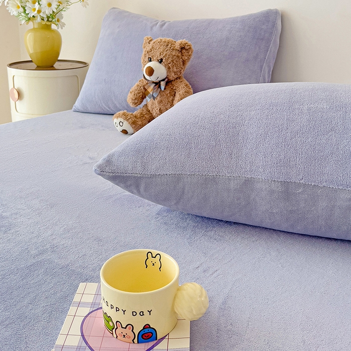 91家纺网 家纺一手货源 找家纺 芷凡家纺 2025新款A类纯色条纹格子加厚牛奶绒床笠 牛奶绒床笠-奶紫