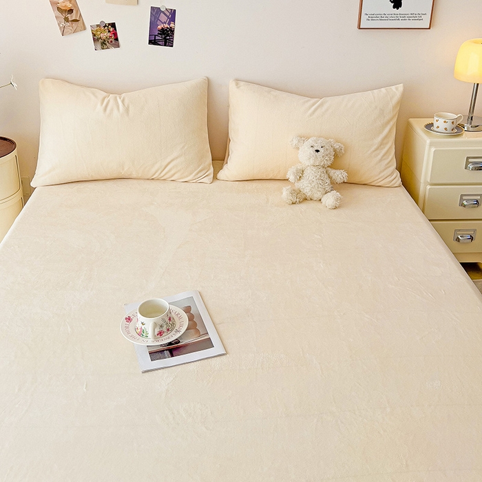 91家纺网 家纺一手货源 找家纺 芷凡家纺 2025新款A类纯色条纹格子加厚牛奶绒床笠 牛奶绒床笠-芝士