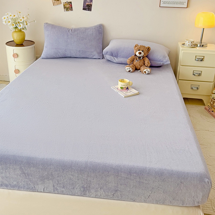 91家纺网 家纺一手货源 找家纺 芷凡家纺 2025新款A类纯色条纹格子加厚牛奶绒床笠 牛奶绒床笠-奶紫