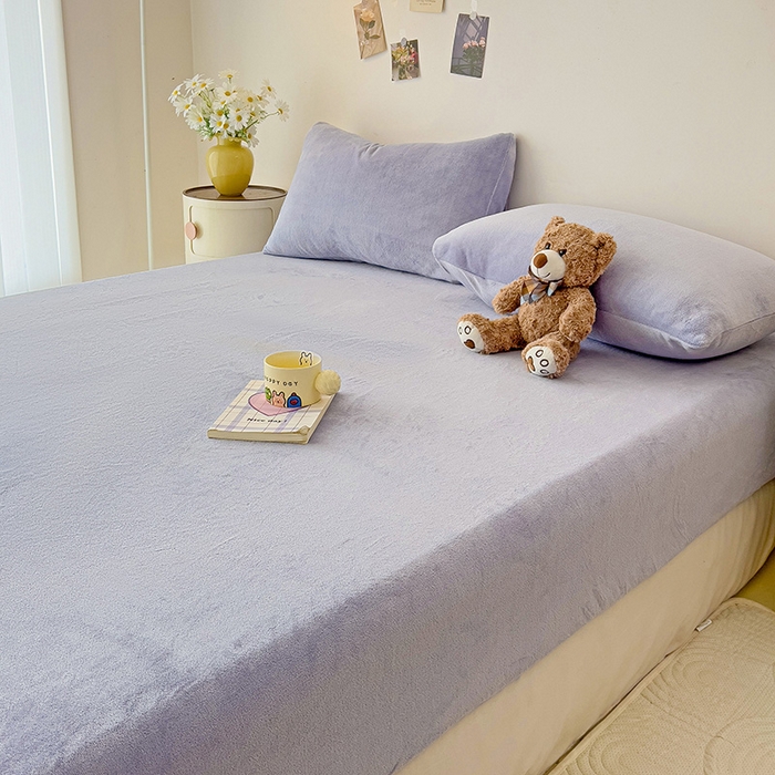 91家纺网 家纺一手货源 找家纺 芷凡家纺 2025新款A类纯色条纹格子加厚牛奶绒床笠 牛奶绒床笠-奶紫