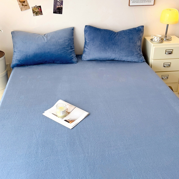 91家纺网 家纺一手货源 找家纺 芷凡家纺 2025新款A类纯色条纹格子加厚牛奶绒床笠 牛奶绒床笠-宝蓝