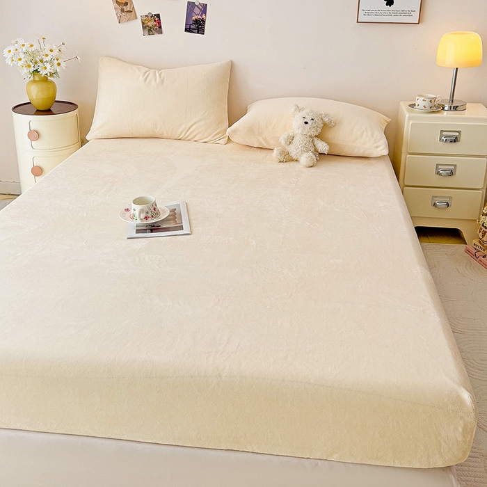 91家纺网 家纺一手货源 找家纺 芷凡家纺 2025新款A类纯色条纹格子加厚牛奶绒床笠 牛奶绒床笠-芝士