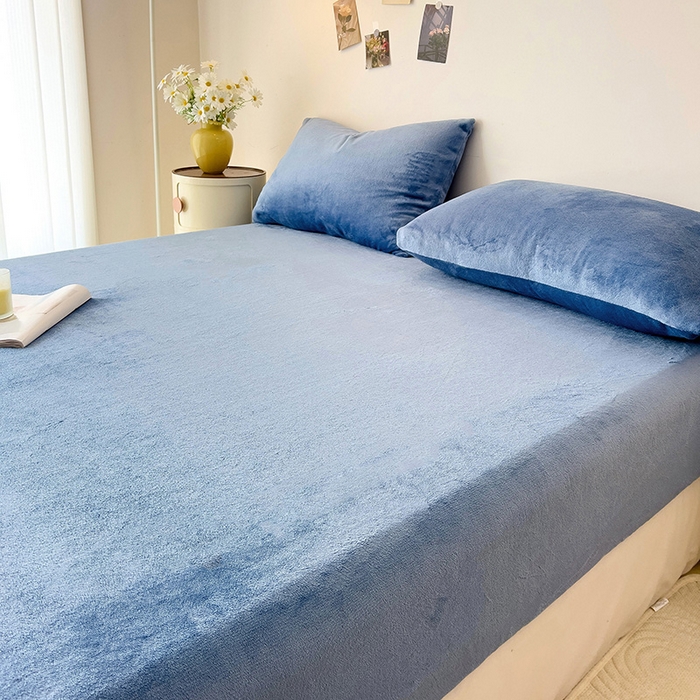 91家纺网 家纺一手货源 找家纺 芷凡家纺 2025新款A类纯色条纹格子加厚牛奶绒床笠 牛奶绒床笠-宝蓝