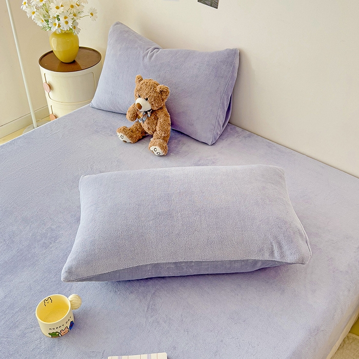 91家纺网 家纺一手货源 找家纺 芷凡家纺 2025新款A类纯色条纹格子加厚牛奶绒床笠 牛奶绒床笠-奶紫