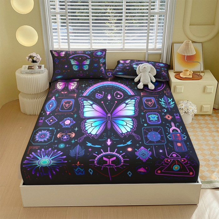 91家纺网 家纺一手货源 找家纺 （总）合纵跨境工厂 2025新款一件定制跨境磨毛单床笠被床笠三件套希音集采亚马逊速卖通24小时内发货-蝴蝶主题床笠三件套