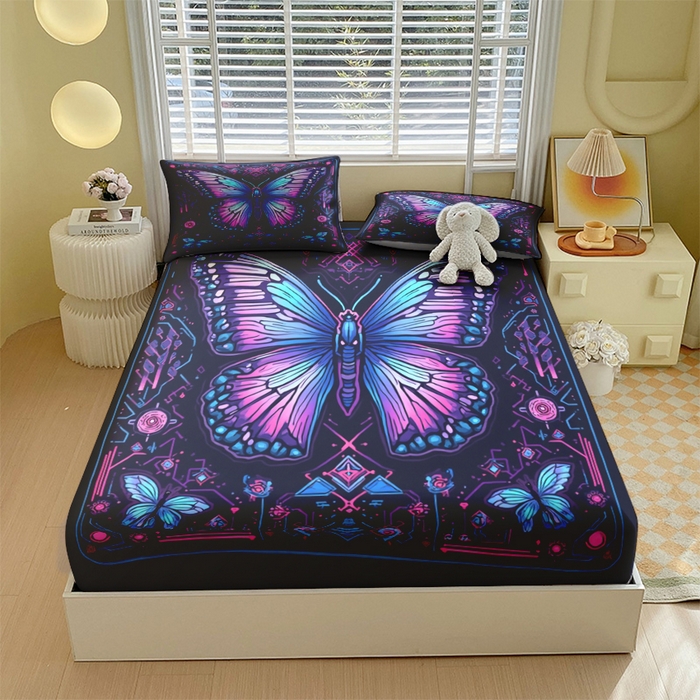 91家纺网 家纺一手货源 找家纺 （总）合纵跨境工厂 2025新款一件定制跨境磨毛单床笠被床笠三件套希音集采亚马逊速卖通24小时内发货-蝴蝶主题床笠三件套