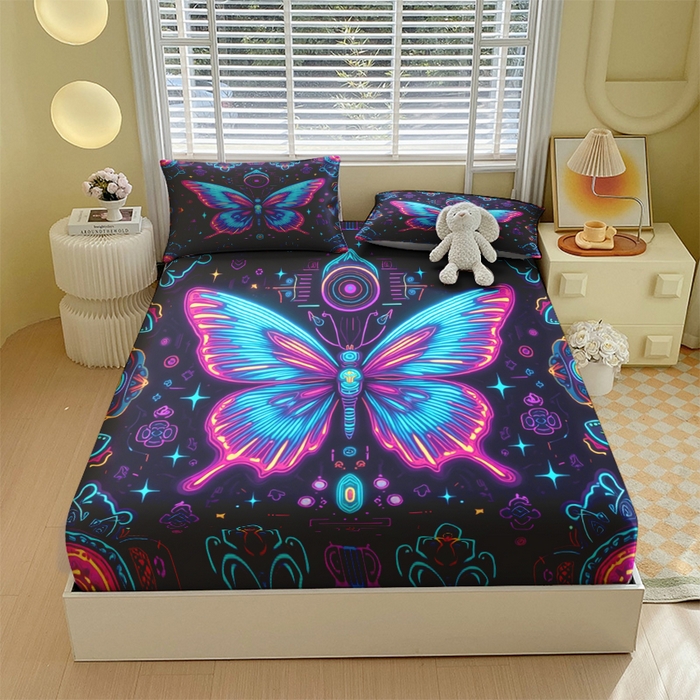 91家纺网 家纺一手货源 找家纺 （总）合纵跨境工厂 2025新款一件定制跨境磨毛单床笠被床笠三件套希音集采亚马逊速卖通24小时内发货-蝴蝶主题床笠三件套