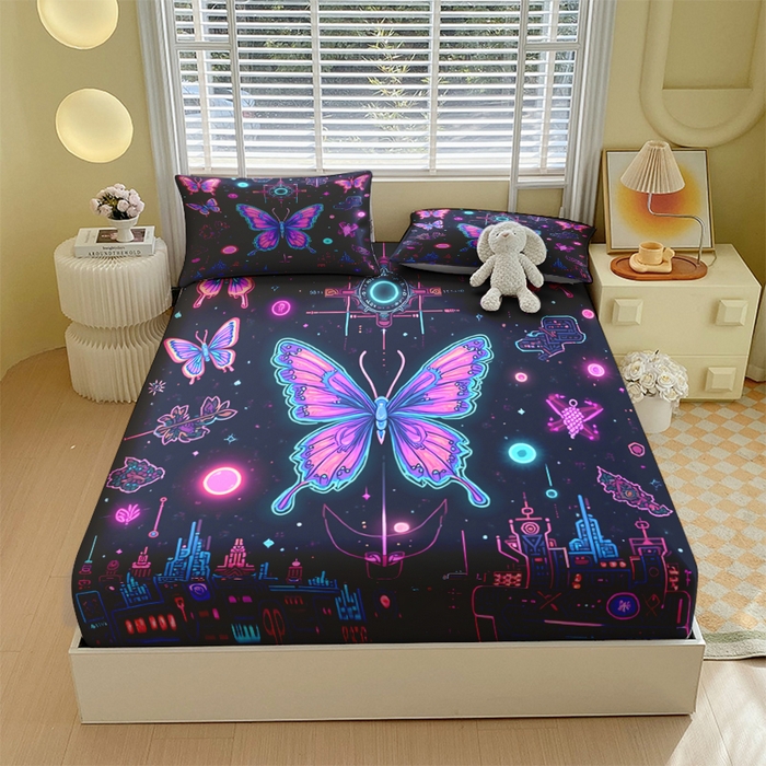 91家纺网 家纺一手货源 找家纺 （总）合纵跨境工厂 2025新款一件定制跨境磨毛单床笠被床笠三件套希音集采亚马逊速卖通24小时内发货-蝴蝶主题床笠三件套