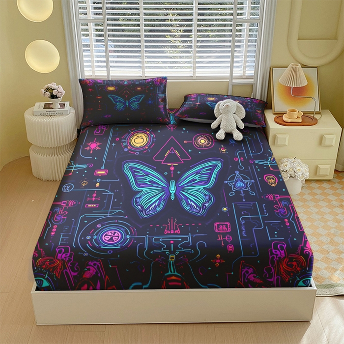 91家纺网 家纺一手货源 找家纺 （总）合纵跨境工厂 2025新款一件定制跨境磨毛单床笠被床笠三件套希音集采亚马逊速卖通24小时内发货-蝴蝶主题床笠三件套