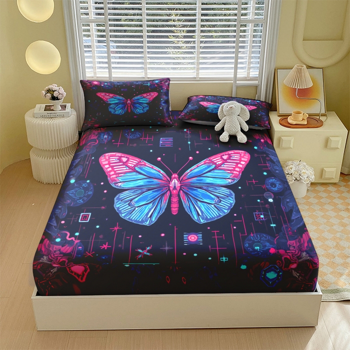 91家纺网 家纺一手货源 找家纺 （总）合纵跨境工厂 2025新款一件定制跨境磨毛单床笠被床笠三件套希音集采亚马逊速卖通24小时内发货-蝴蝶主题床笠三件套