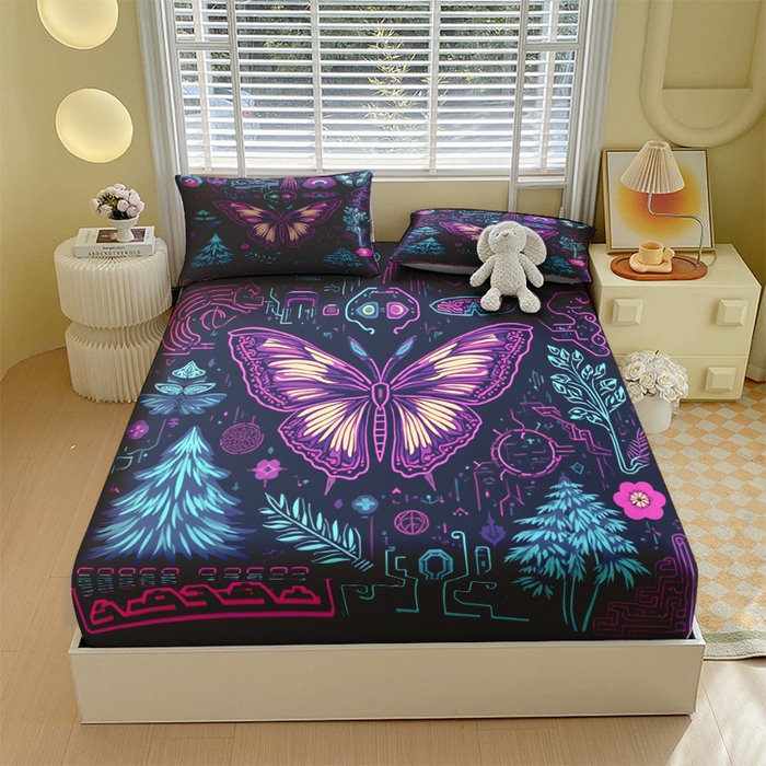 91家纺网 家纺一手货源 找家纺 （总）合纵跨境工厂 2025新款一件定制跨境磨毛单床笠被床笠三件套希音集采亚马逊速卖通24小时内发货-蝴蝶主题床笠三件套