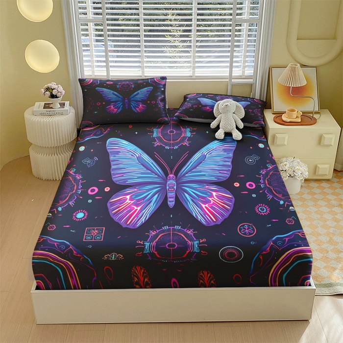 91家纺网 家纺一手货源 找家纺 （总）合纵跨境工厂 2025新款一件定制跨境磨毛单床笠被床笠三件套希音集采亚马逊速卖通24小时内发货-蝴蝶主题床笠三件套