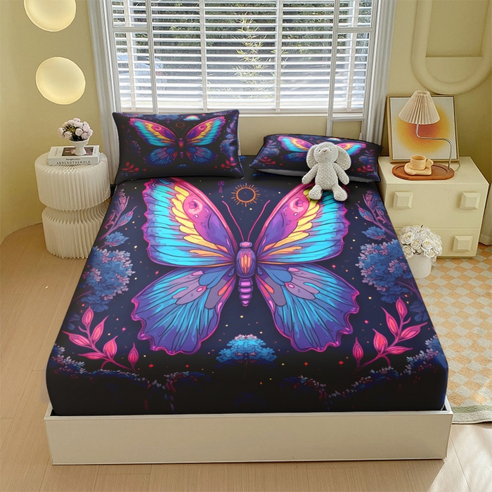 91家纺网 家纺一手货源 找家纺 （总）合纵跨境工厂 2025新款一件定制跨境磨毛单床笠被床笠三件套希音集采亚马逊速卖通24小时内发货-蝴蝶主题床笠三件套